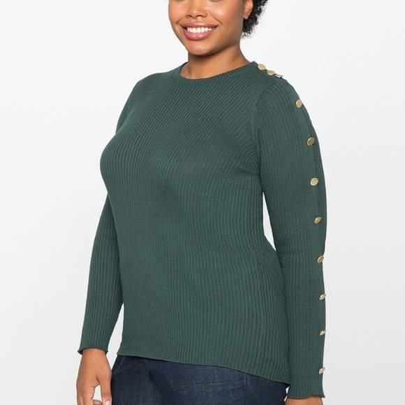 *LAST CHANCE* ELOQUII Button Sleeve Sweater Navy - Picture 2 of 4